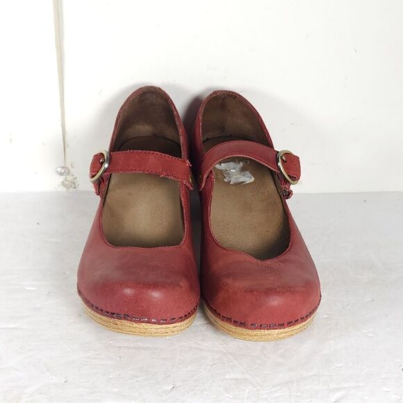 Dansko Women's EU37 US6-6,5 Red Leather Mary Jane Pro Clog Shoes - Picture 4 of 16